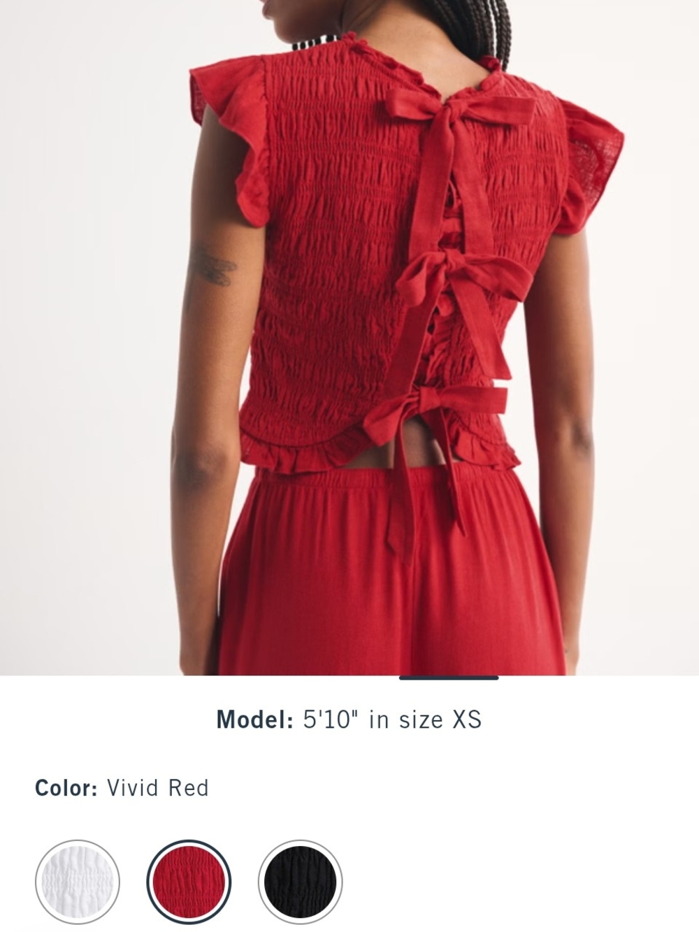 A&F Vivid Red Tie-Back Smocked Crop Top XS